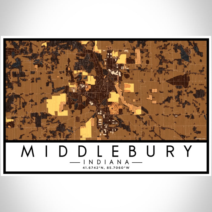 Middlebury Indiana Map Print Landscape Orientation in Ember Style With Shaded Background