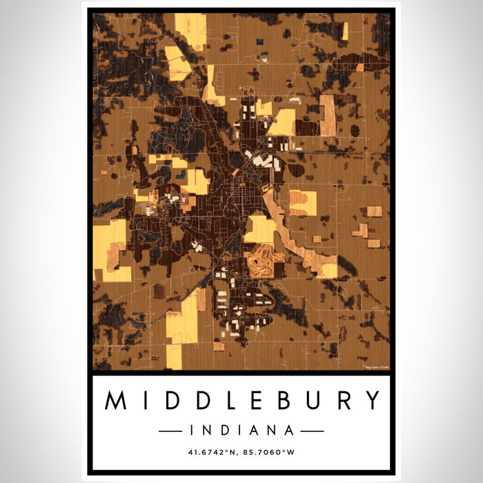 Middlebury Indiana Map Print Portrait Orientation in Ember Style With Shaded Background