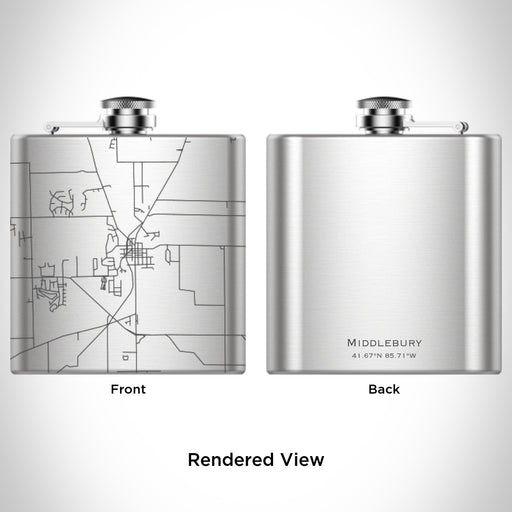 Rendered View of Middlebury Indiana Map Engraving on 6oz Stainless Steel Flask