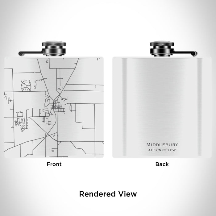 Rendered View of Middlebury Indiana Map Engraving on 6oz Stainless Steel Flask in White
