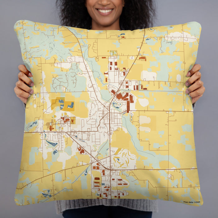 Person holding 22x22 Custom Middlebury Indiana Map Throw Pillow in Woodblock