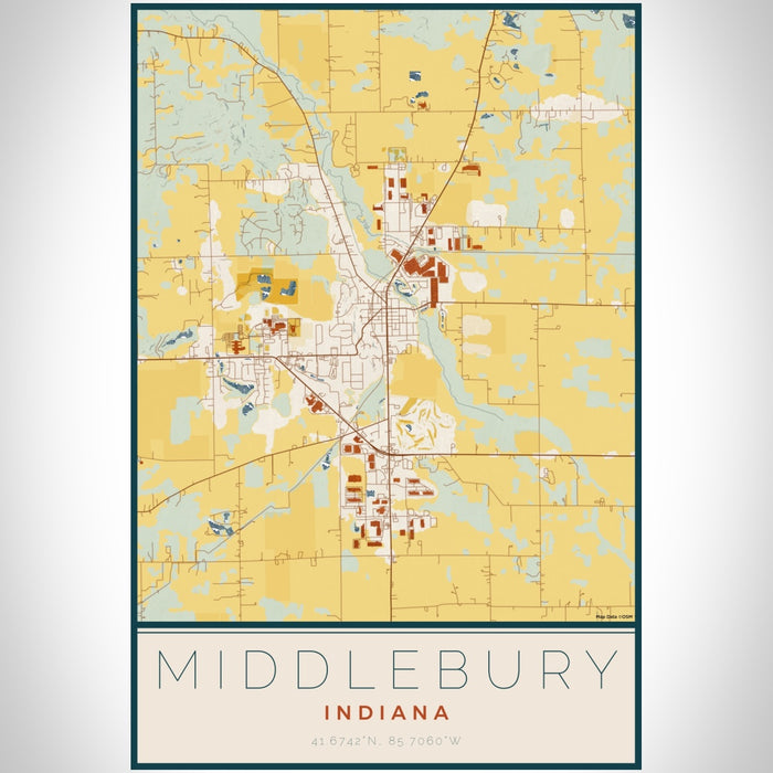 Middlebury Indiana Map Print Portrait Orientation in Woodblock Style With Shaded Background