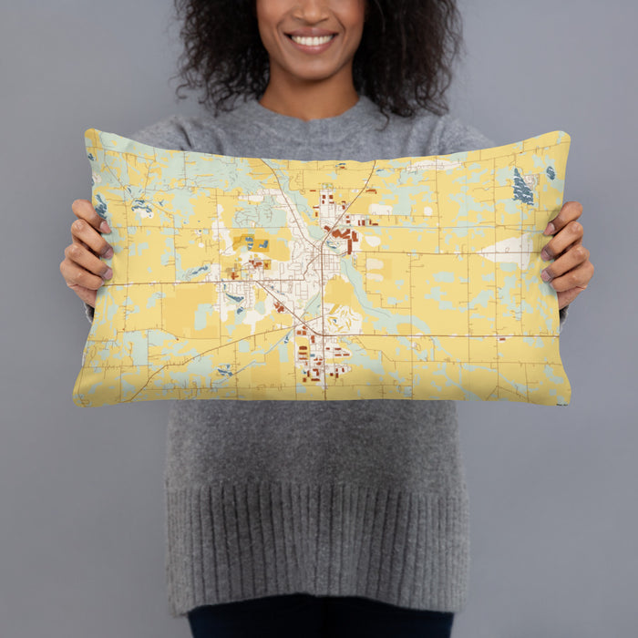 Person holding 20x12 Custom Middlebury Indiana Map Throw Pillow in Woodblock