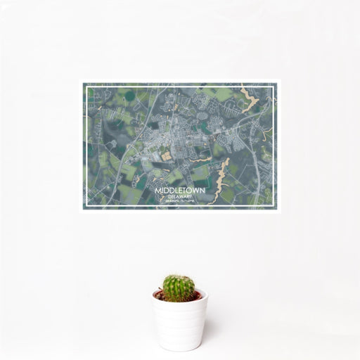 12x18 Middletown Delaware Map Print Landscape Orientation in Afternoon Style With Small Cactus Plant in White Planter