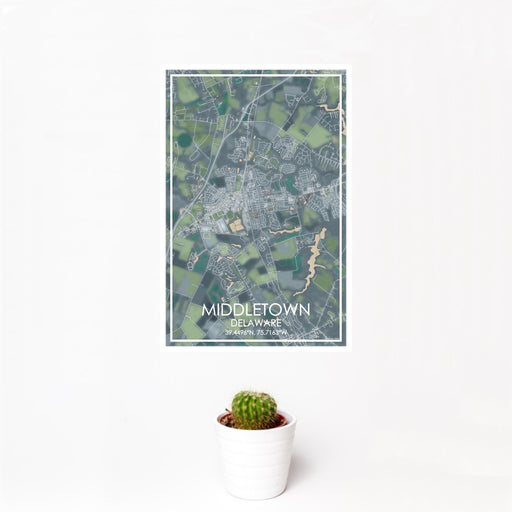 12x18 Middletown Delaware Map Print Portrait Orientation in Afternoon Style With Small Cactus Plant in White Planter