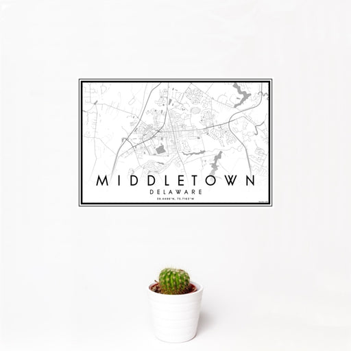 12x18 Middletown Delaware Map Print Landscape Orientation in Classic Style With Small Cactus Plant in White Planter