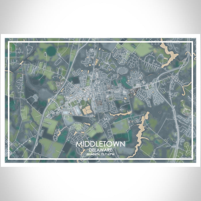 Middletown Delaware Map Print Landscape Orientation in Afternoon Style With Shaded Background