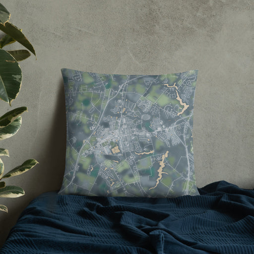 Custom Middletown Delaware Map Throw Pillow in Afternoon on Bedding Against Wall