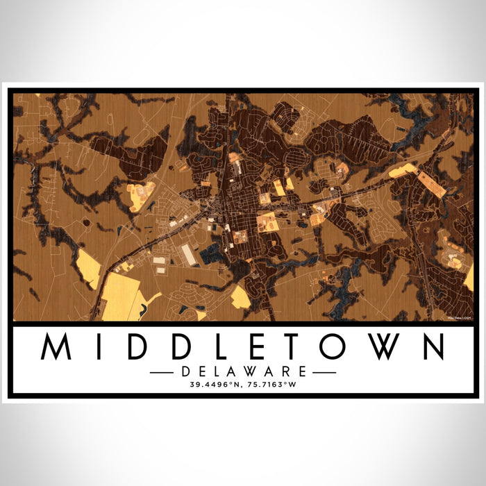Middletown Delaware Map Print Landscape Orientation in Ember Style With Shaded Background