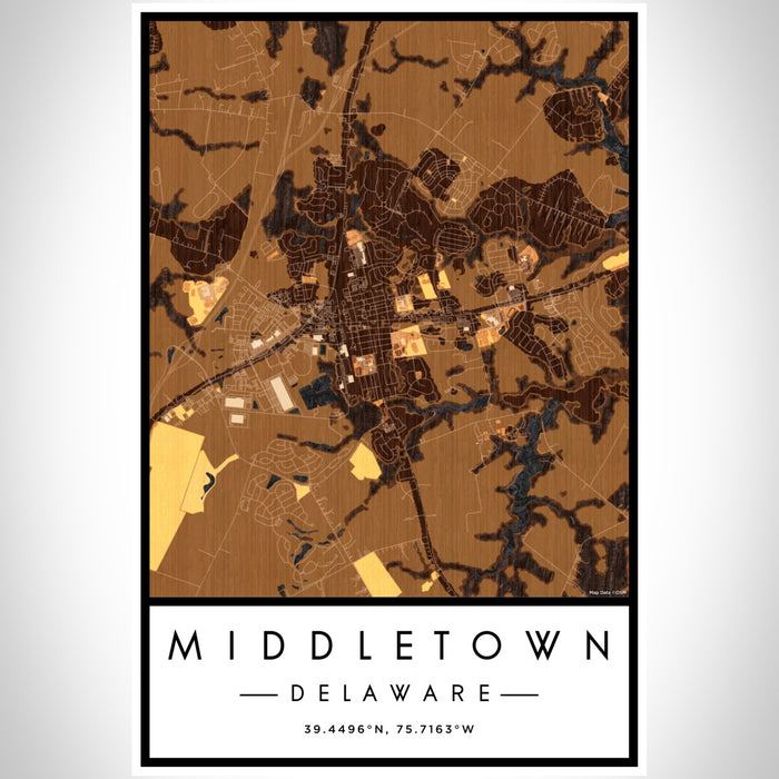 Middletown Delaware Map Print Portrait Orientation in Ember Style With Shaded Background