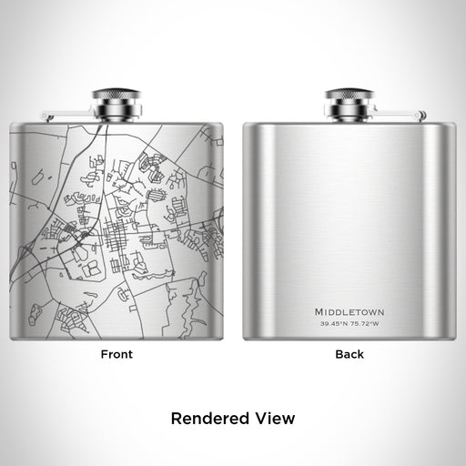 Rendered View of Middletown Delaware Map Engraving on 6oz Stainless Steel Flask