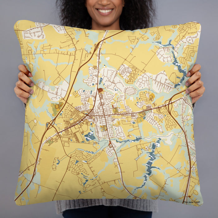 Person holding 22x22 Custom Middletown Delaware Map Throw Pillow in Woodblock