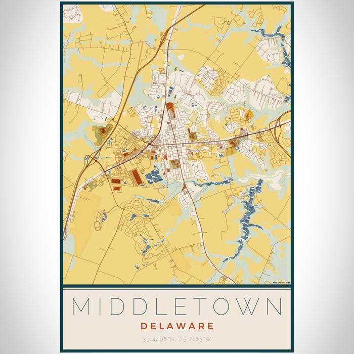Middletown Delaware Map Print Portrait Orientation in Woodblock Style With Shaded Background