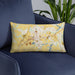 Custom Middletown Delaware Map Throw Pillow in Woodblock on Blue Colored Chair