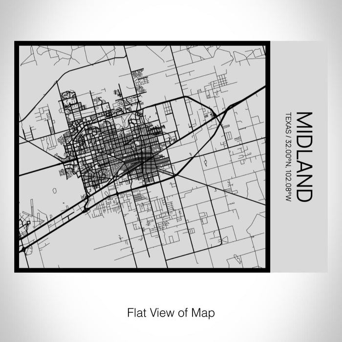 Rendered View of Midland Texas Map on 20oz Stainless Steel Insulated Bottle with Bamboo Top with printed Tactile Lines Map in Black