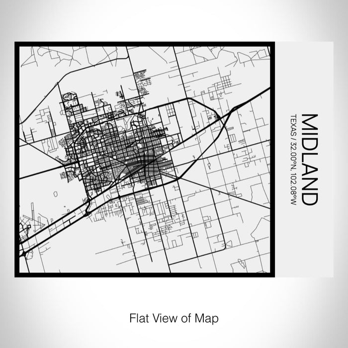 Rendered View of Midland Texas Map on 20oz Stainless Steel Insulated Bottle with Bamboo Top in Matte White with printed Tactile Lines Map in Black