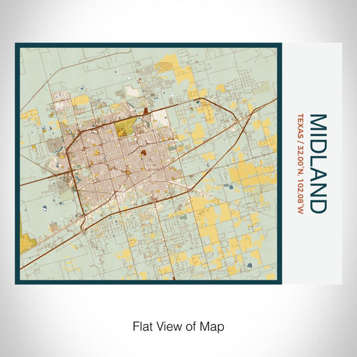 Rendered View of Midland Texas Map on 20oz Stainless Steel Insulated Bottle with Bamboo Top with printed woodblock style map
