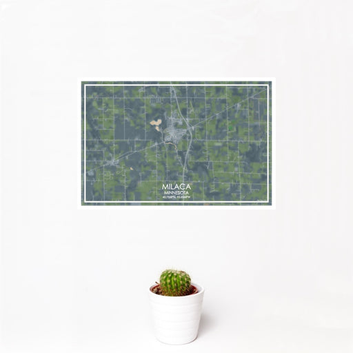12x18 Milaca Minnesota Map Print Landscape Orientation in Afternoon Style With Small Cactus Plant in White Planter