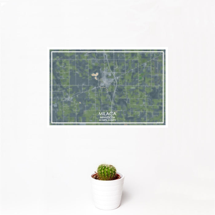 12x18 Milaca Minnesota Map Print Landscape Orientation in Afternoon Style With Small Cactus Plant in White Planter