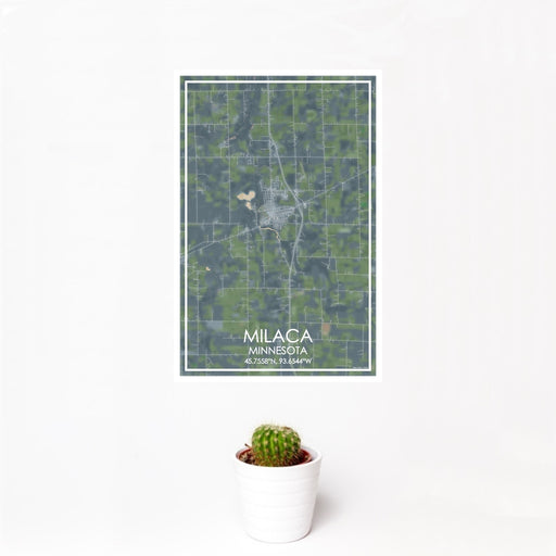 12x18 Milaca Minnesota Map Print Portrait Orientation in Afternoon Style With Small Cactus Plant in White Planter