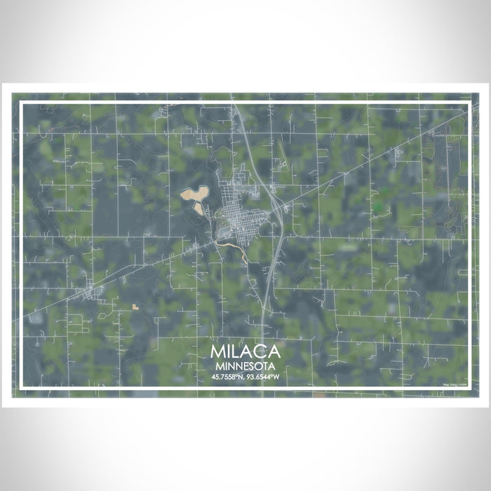 Milaca Minnesota Map Print Landscape Orientation in Afternoon Style With Shaded Background
