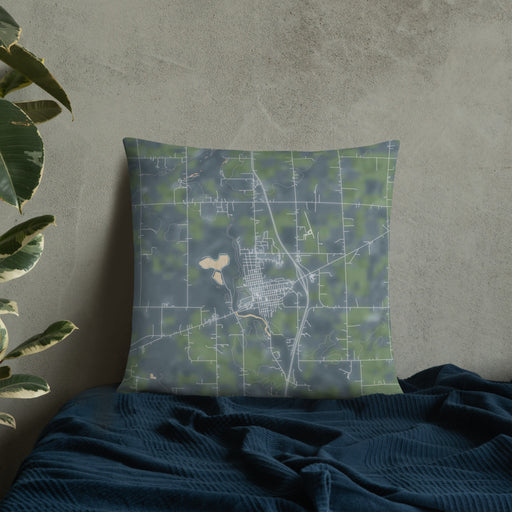 Custom Milaca Minnesota Map Throw Pillow in Afternoon on Bedding Against Wall
