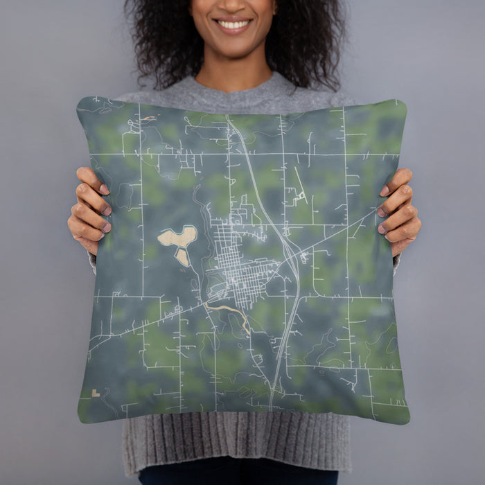 Person holding 18x18 Custom Milaca Minnesota Map Throw Pillow in Afternoon