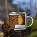 Right View Custom Milaca Minnesota Map Enamel Mug in Ember on Grass With Trees in Background