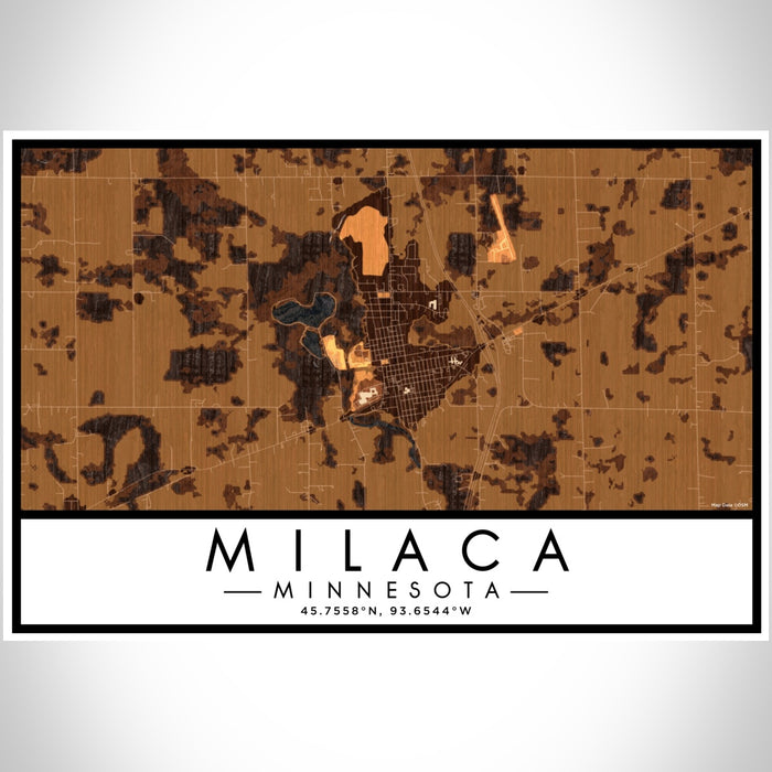 Milaca Minnesota Map Print Landscape Orientation in Ember Style With Shaded Background