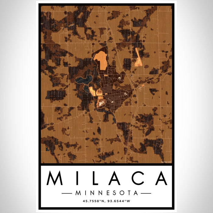 Milaca Minnesota Map Print Portrait Orientation in Ember Style With Shaded Background