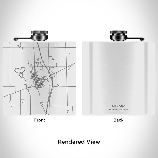 Rendered View of Milaca Minnesota Map Engraving on 6oz Stainless Steel Flask in White
