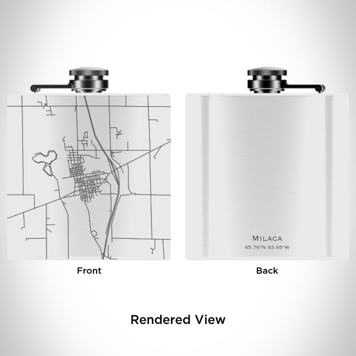 Rendered View of Milaca Minnesota Map Engraving on 6oz Stainless Steel Flask in White