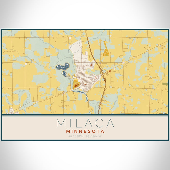 Milaca Minnesota Map Print Landscape Orientation in Woodblock Style With Shaded Background