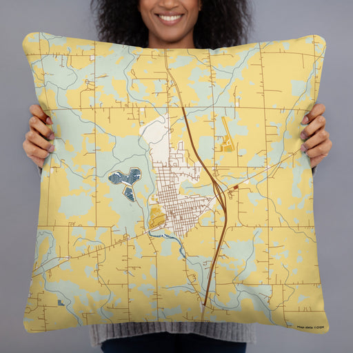 Person holding 22x22 Custom Milaca Minnesota Map Throw Pillow in Woodblock