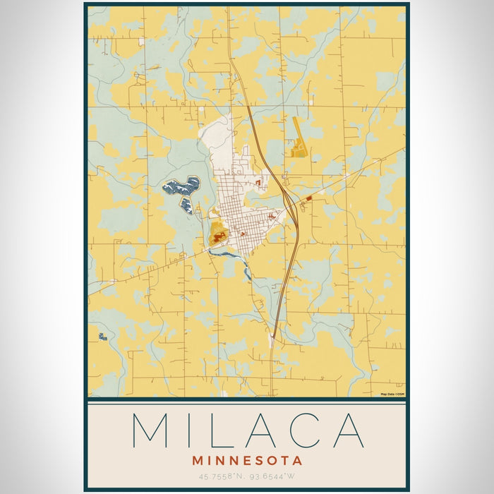 Milaca Minnesota Map Print Portrait Orientation in Woodblock Style With Shaded Background