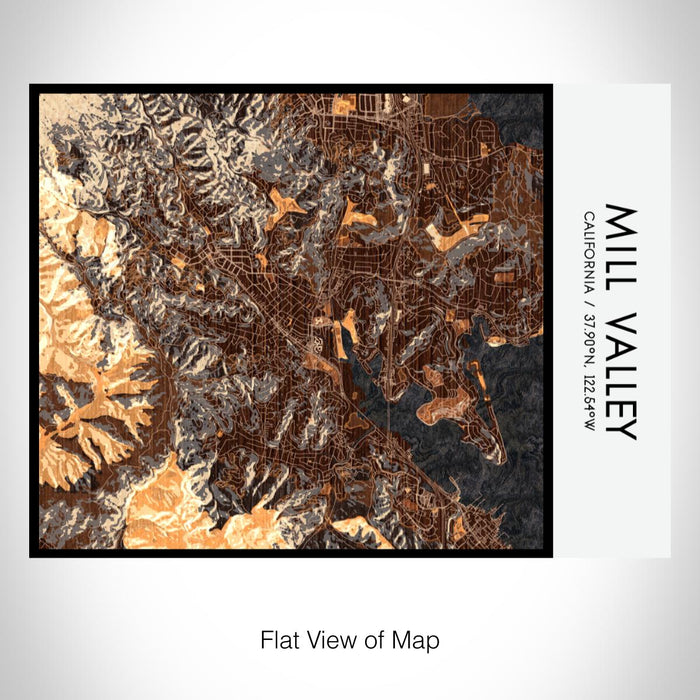 Rendered View of Mill Valley California Map on 20oz Stainless Steel Insulated Bottle with Bamboo Top with printed ember style map