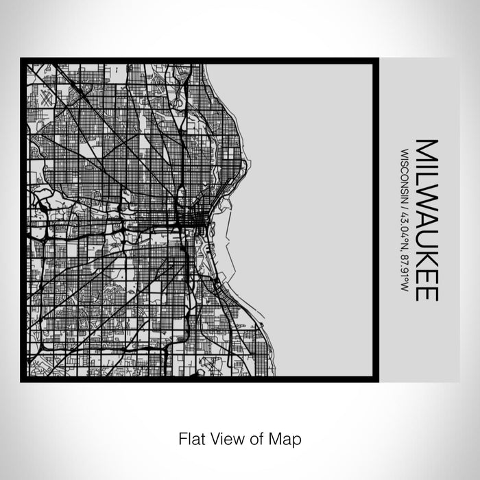 Rendered View of Milwaukee Wisconsin Map on 20oz Stainless Steel Insulated Bottle with Bamboo Top with printed Tactile Lines Map in Black