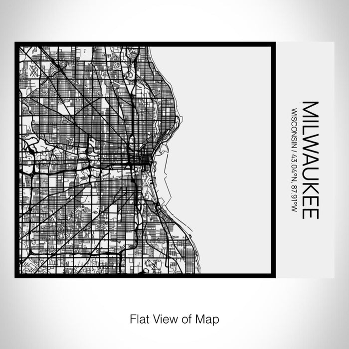 Rendered View of Milwaukee Wisconsin Map on 20oz Stainless Steel Insulated Bottle with Bamboo Top in Matte White with printed Tactile Lines Map in Black