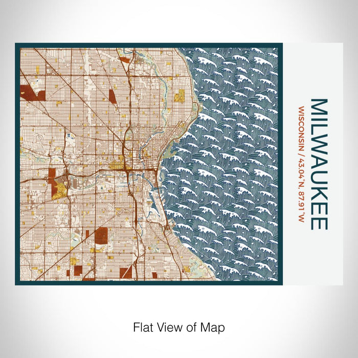 Rendered View of Milwaukee Wisconsin Map on 20oz Stainless Steel Insulated Bottle with Bamboo Top with printed woodblock style map