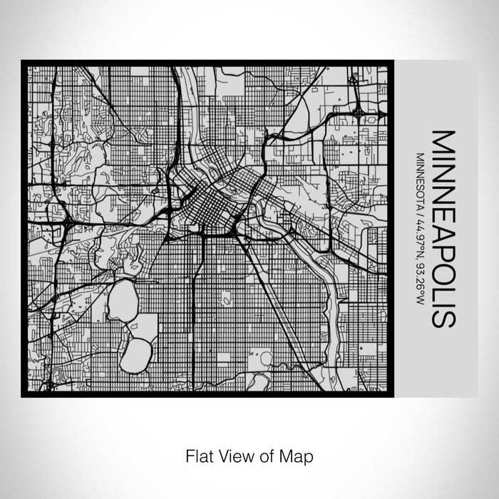 Rendered View of Minneapolis Minnesota Map on 20oz Stainless Steel Insulated Bottle with Bamboo Top with printed Tactile Lines Map in Black