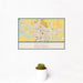 12x18 Minot North Dakota Map Print Landscape Orientation in Woodblock Style With Small Cactus Plant in White Planter