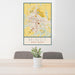 24x36 Minot North Dakota Map Print Portrait Orientation in Woodblock Style Behind 2 Chairs Table and Potted Plant