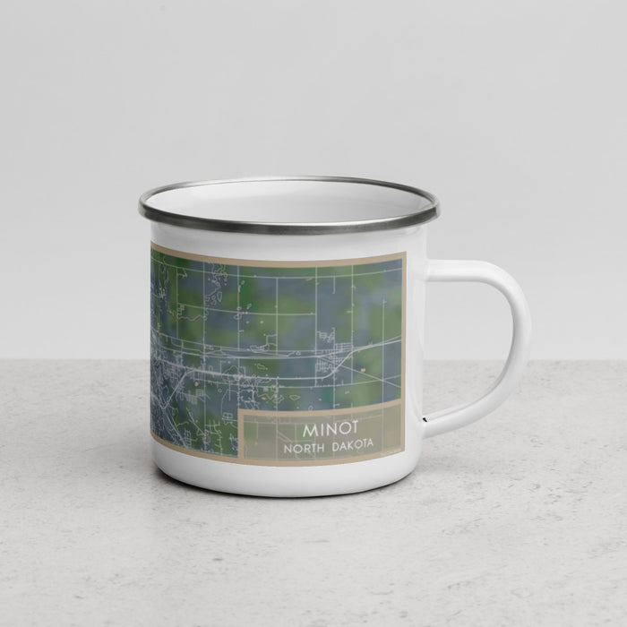 Right View Custom Minot North Dakota Map Enamel Mug in Afternoon