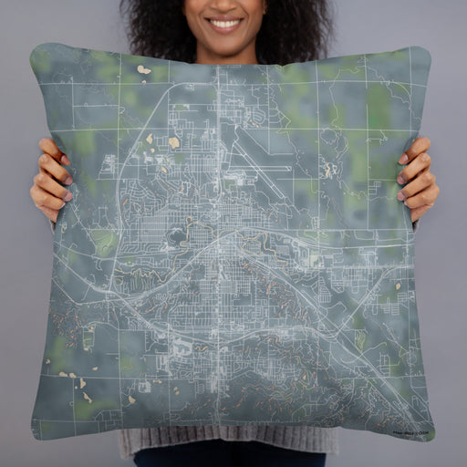 Person holding 22x22 Custom Minot North Dakota Map Throw Pillow in Afternoon