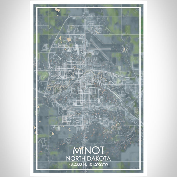 Minot North Dakota Map Print Portrait Orientation in Afternoon Style With Shaded Background