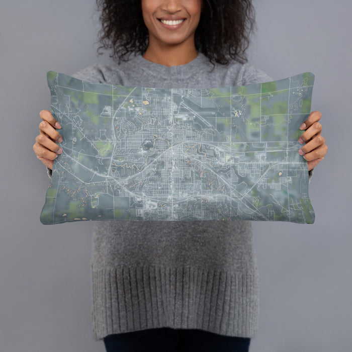 Person holding 20x12 Custom Minot North Dakota Map Throw Pillow in Afternoon