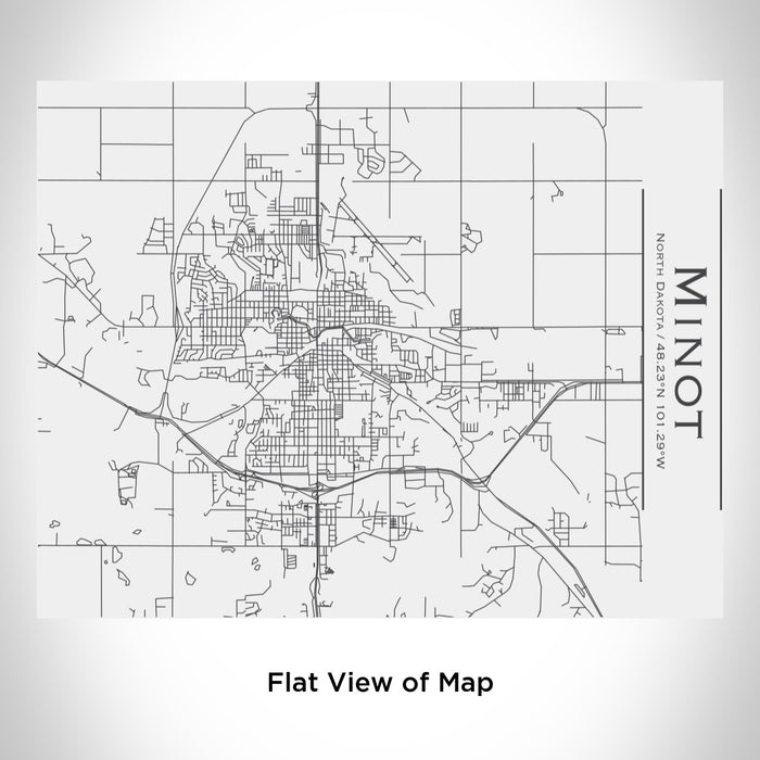 Rendered View of Minot North Dakota Map Engraving on 20oz Stainless Steel Insulated Bottle with Bamboo Top in White