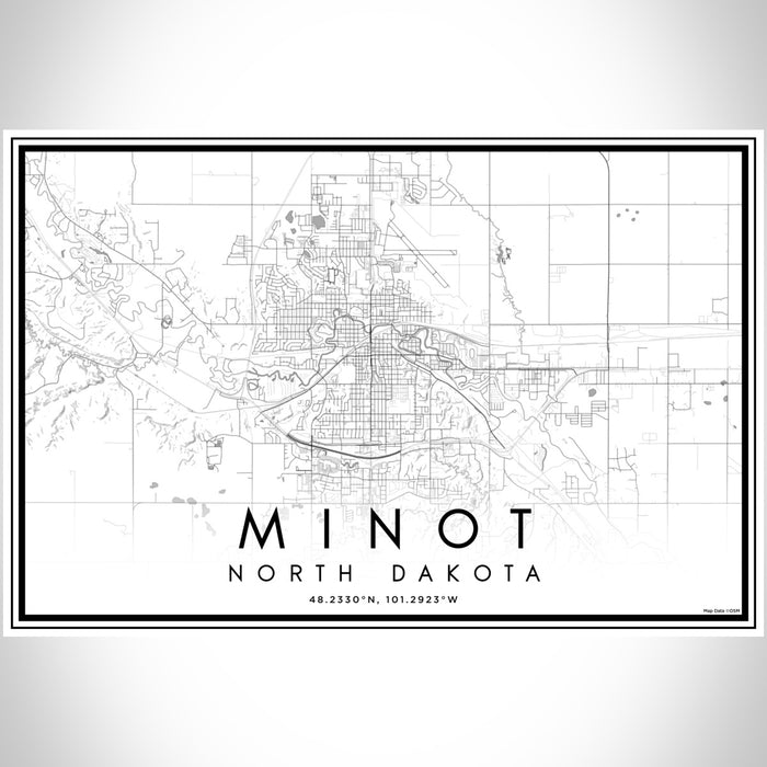 Minot North Dakota Map Print Landscape Orientation in Classic Style With Shaded Background