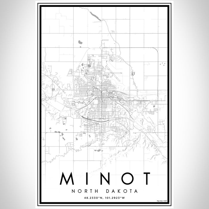 Minot North Dakota Map Print Portrait Orientation in Classic Style With Shaded Background