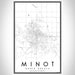 Minot North Dakota Map Print Portrait Orientation in Classic Style With Shaded Background
